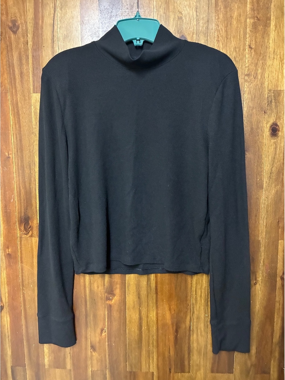 American Eagle Black Waffle Knit Mock Neck Long Sleeve Top XL Minimalist